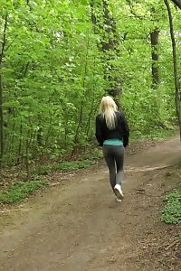 Magnificent Blonde Squats And Pissing On Park Path