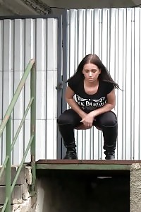 Surprising Black-haired Is Desperate To Piss Outside