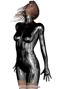 Artificial Minx In A Glossy Black Gown