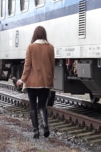 Cynthia Vellons Pisses Next To A Railway Line