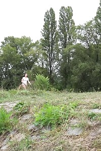 Black-haired Pisses Outside On Some Steps