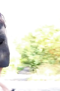 Black Haired Honey Squats To Piss On A Road