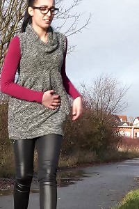 Likeable Chick In Glasses Pisses In Outdoor