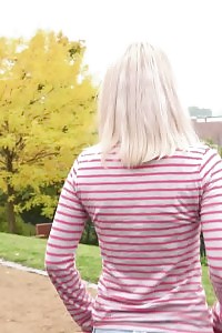 Excellent Blonde Squats On Steps Outdoors To Piss