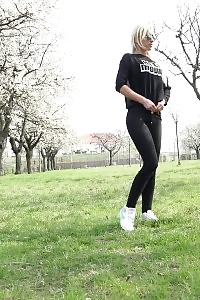 Public Pissing In The Woods For Magnificent Blonde