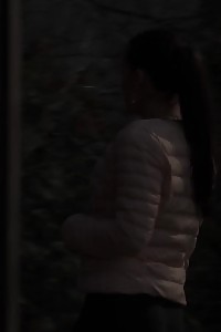 Black Haired Chick Squats To Pee Outside