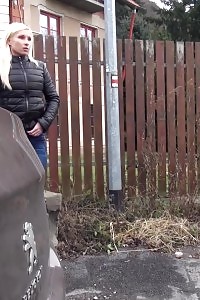 Blonde Slut Pisses Onto Concrete Like A Sprinkler