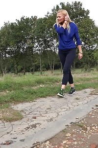 Fascinating Blonde In Blue Pisses Outdoors
