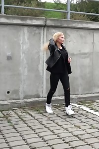 Appealing Blonde Squats Outside To Piss In The City