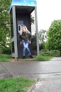 Hot Light-haired Pulls Down Her Jeans And Pees
