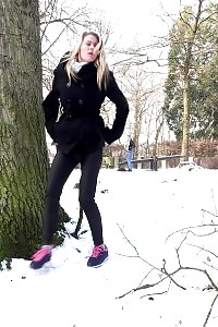 Lovely Blonde Pisses In The Snow Outside