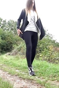 Nervous European Bitch Pisses On Ground Outside