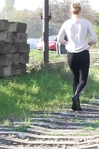 Magnificent Blonde In Specs Pisses Next To Railway