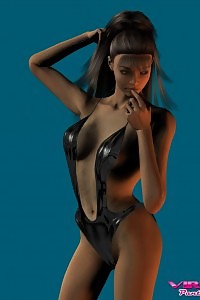 Lusty Brownette Demonstrates Her Latex Thong And Half Nude Body