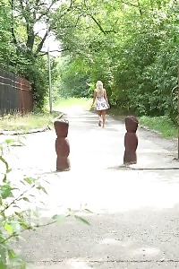 Awesome Blonde Pisses Outside In Woods